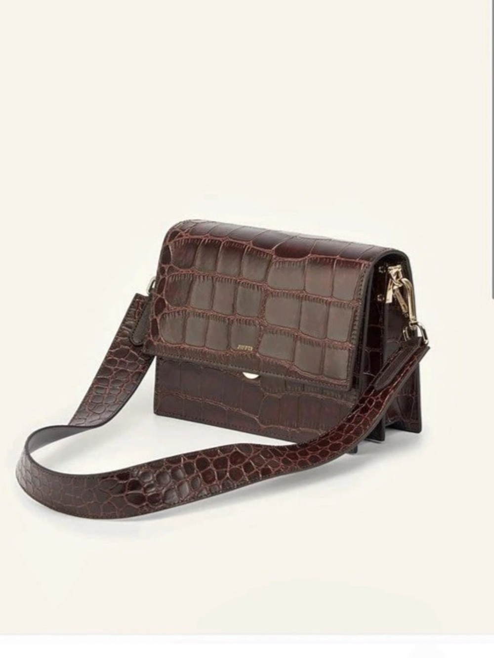 JW PEI Mini Flap Crossbody Crocodile-Embossed Brown
